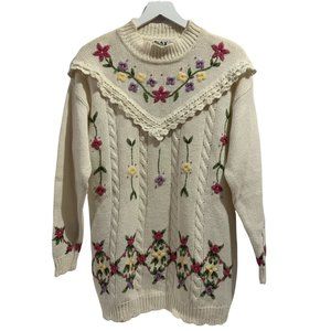 Vintage Max And Diane Embroidered Sweater Cottage Core Granny Fashion Large GUC